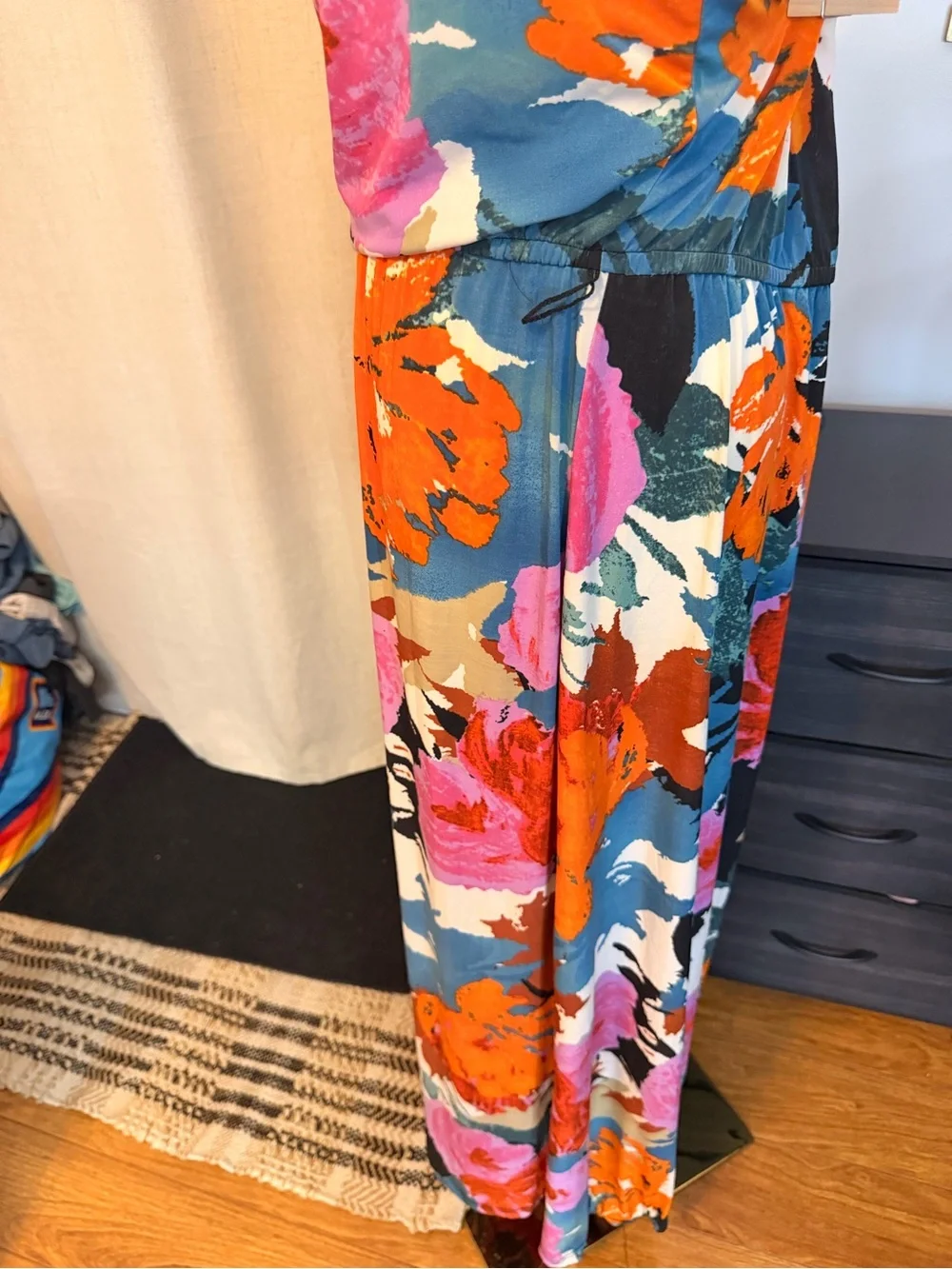 Mlle Gabrielle Multicolor Floral Cowl Neck Maxi Dress — Pink, Orange, Blue